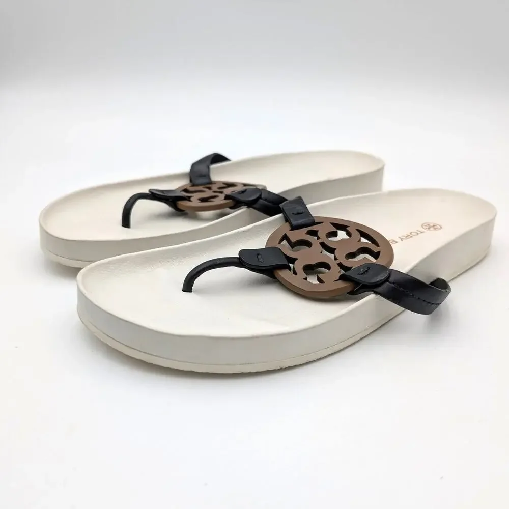 Tory Burch Miller Cloud Sandal Womens Perfect Black/Almond Flour Sz US10M EU40